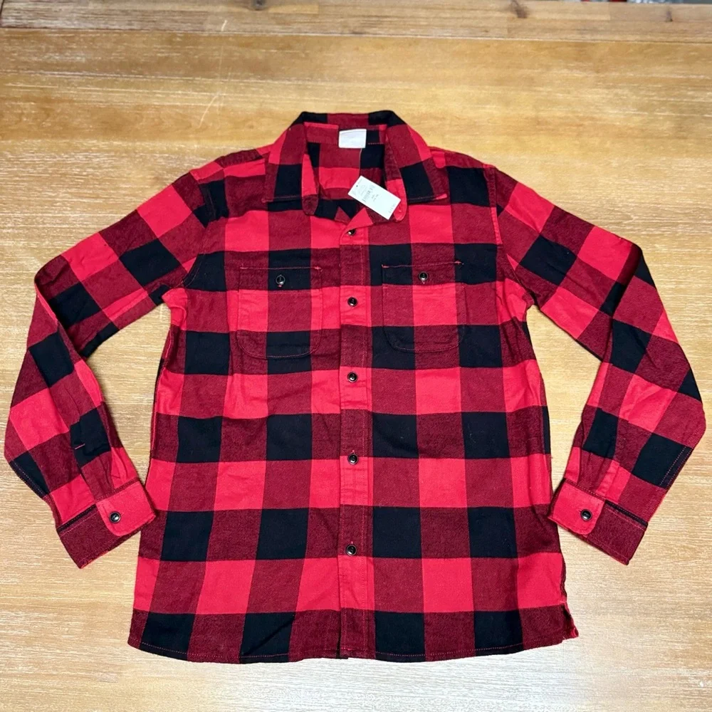 NWT Gap Kids Flannel LS Shirt 100% Organic Cotton Red Buffalo Plaid Sz XXL 14/16